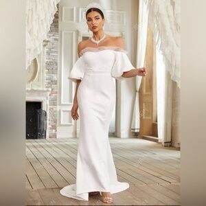 Off Shoulder Contrast Mesh Mermaid wedding dress
